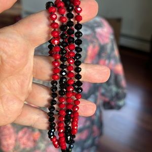 Knotted Red Black Faceted Glass Bead Necklace